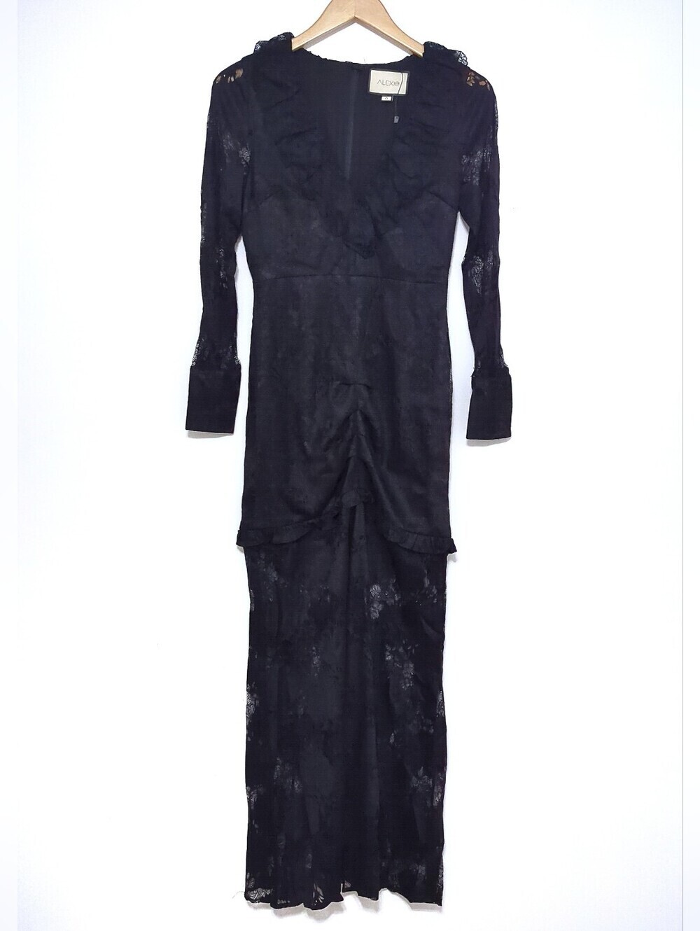 Alexis Lucasta Black Lace Maxi Dress S Ruched Sheer Gothic Victorian Romance - Picture 6 of 10